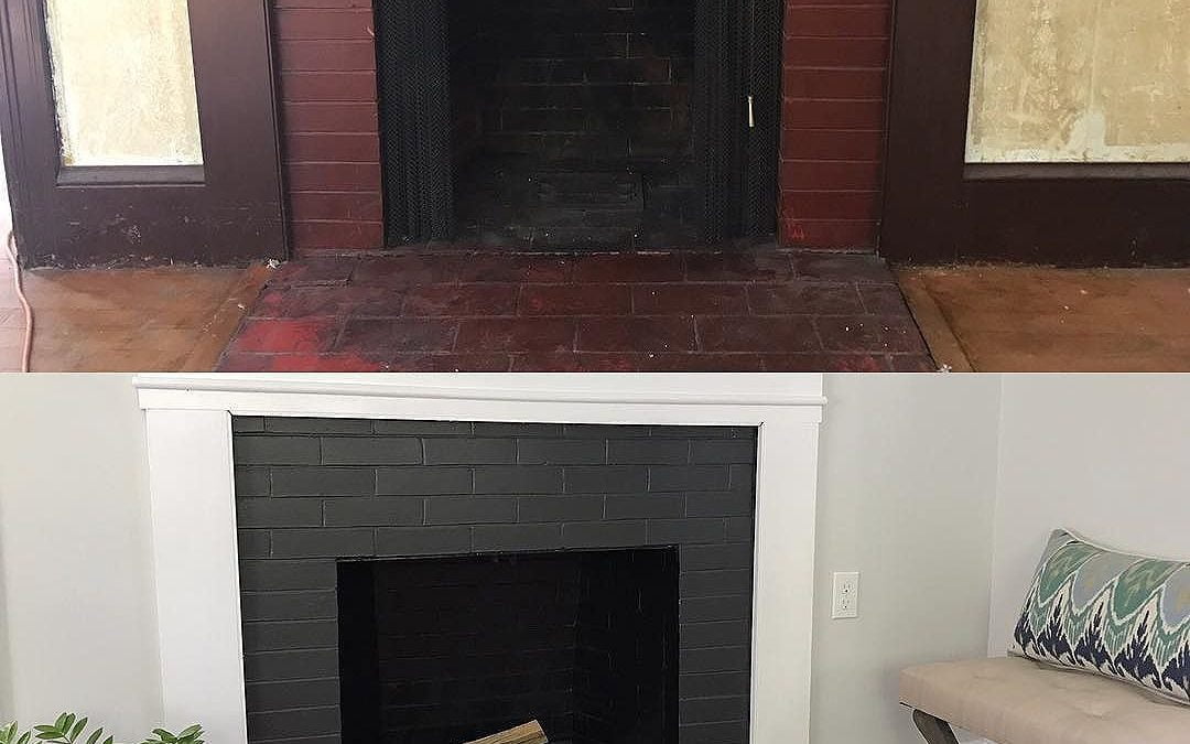 Some paint and mortar and this fireplace is looking good #fireplace #homerenovation #homeremodel #homestaging #paintismagic #oldisnewagain #mainehomelife #renovating #portland #maine #bluebungalowproject #heartenhome